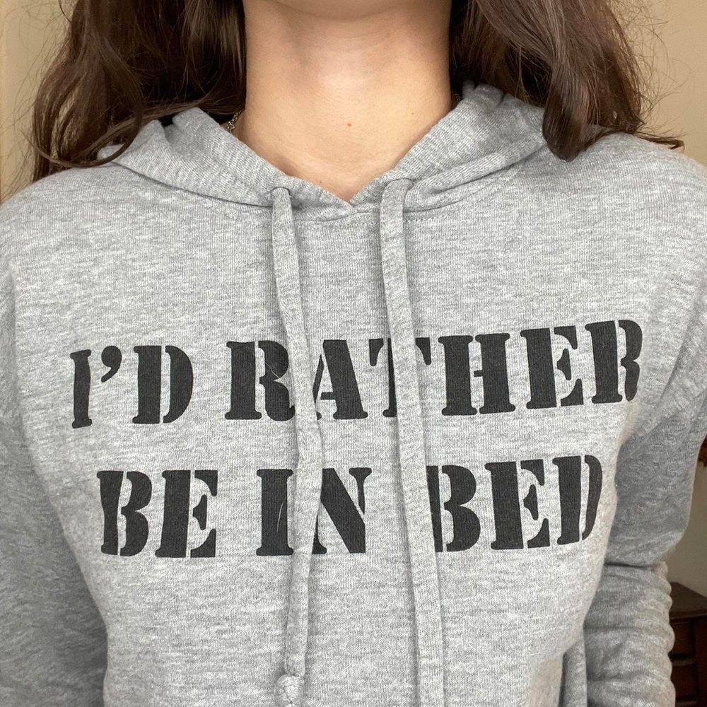 I’d Rather Be In Bed Grey Cropped Hoodie